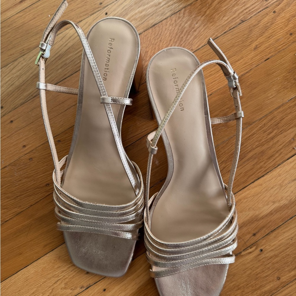 Reformation Silver Strappy Sandals